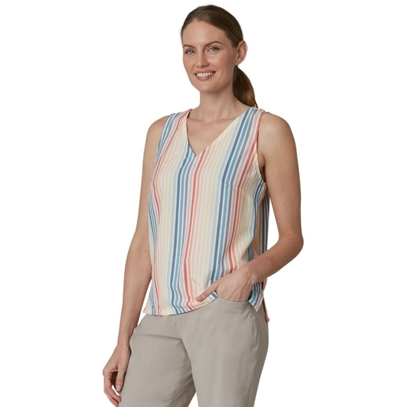 Eddie Bauer Striped V-neck Rainbow Tank spinDrift Moisture Wicking Nwt S small - Picture 1 of 8